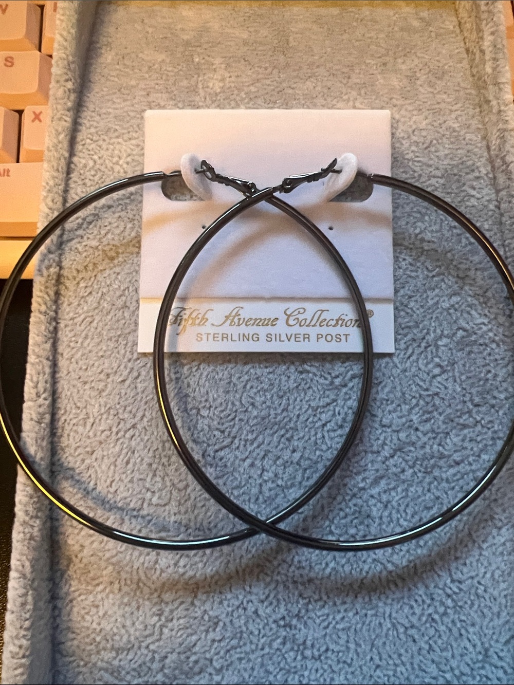 Fifth Avenue Collection Black Hoop Earrings with Sterling Silver Post